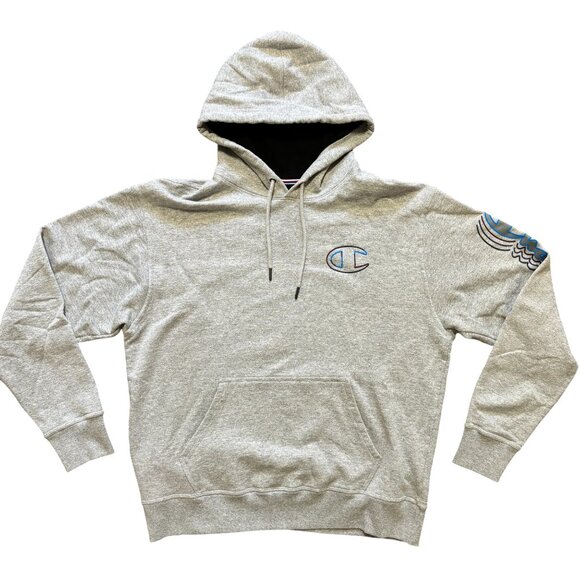 CHAMPION Gel Script Powerblend Fleece Hoodie Pullover in Oxford Gray MEN'S L - Picture 3 of 11